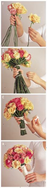 Hoe te bruidsboeketten maken. Kies een assortiment bloemen die een aanvulling op uw bruiloft kleuren mooi en die ook elkaar aanvullen om te kijken als een boeket bloemen versus een geworpen gebundeld array.