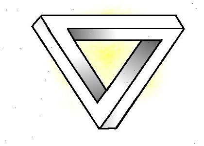 Hoe maak je een onmogelijke driehoek tekenen. Schets lichtjes twee evenwijdige lijnen buiten een zijde van de driehoek.